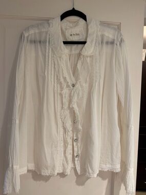 We The Free Cream Ruffled Collar Blouse